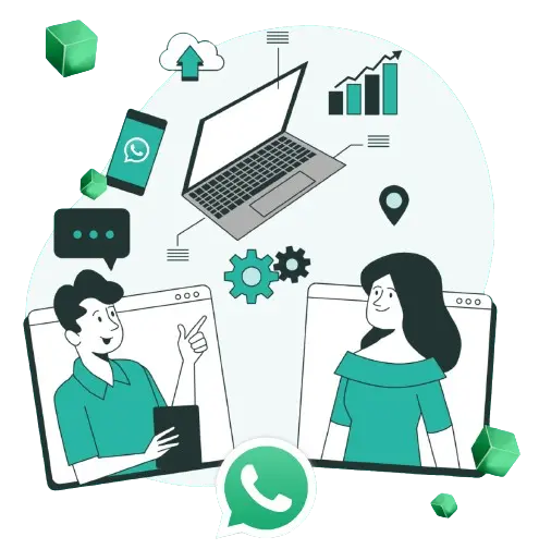 Ilustración de conversaciones de WhatsApp conectadas al ERP