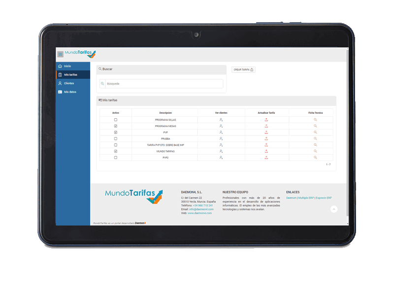 MundoTarifas pantalla de proveedores